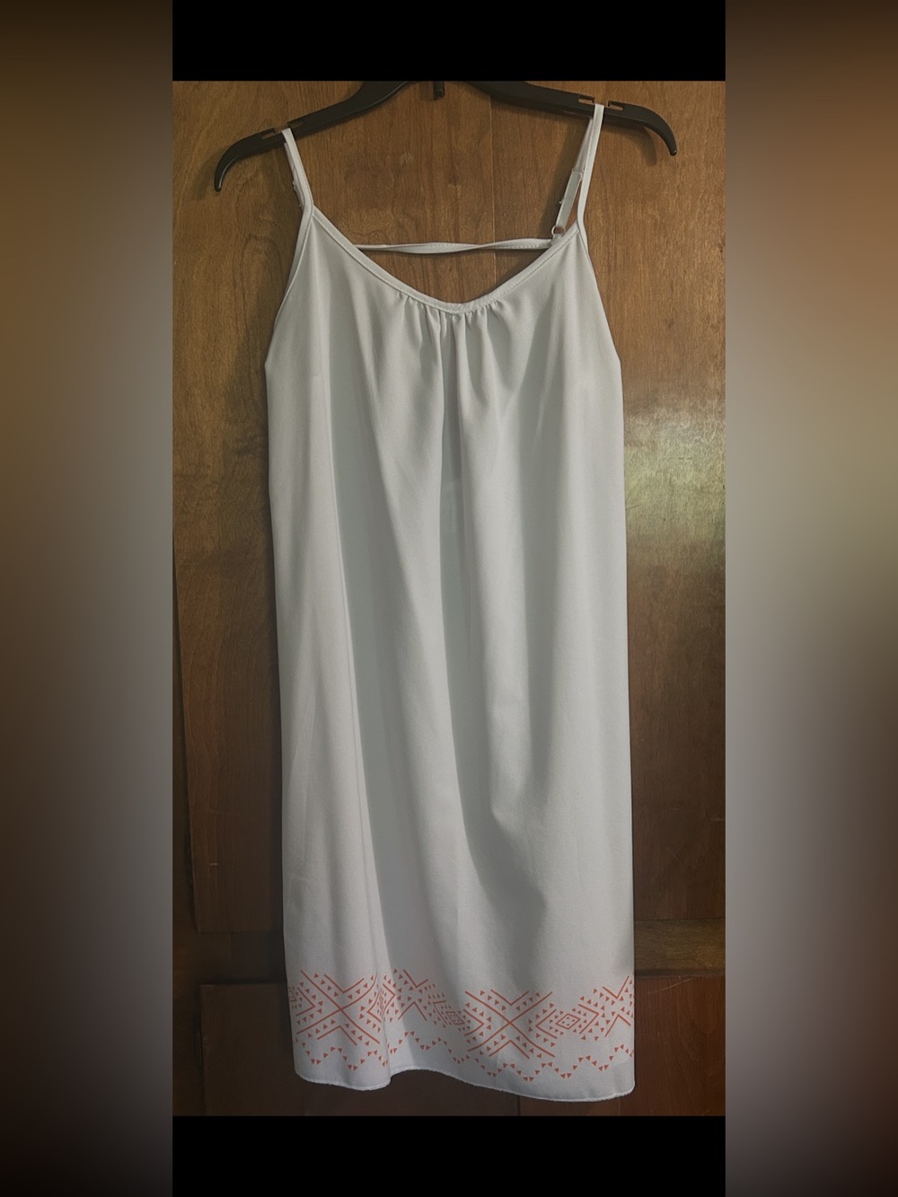 White Dress or cover-up with Orange design at bottom Large